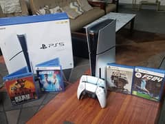 PS5 Console with 2 controllers,  4 Digital & 4 Physical Games