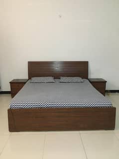 King size used Bed with mattress and two side tables