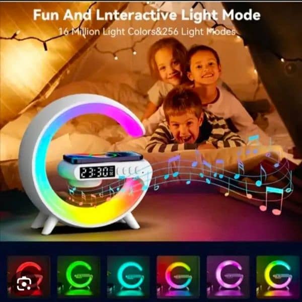 RGB Light G Shape Bluetooth Speaker, Wireless Charger, Clock Portable 2