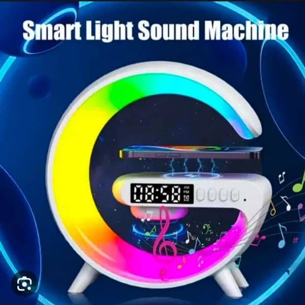 RGB Light G Shape Bluetooth Speaker, Wireless Charger, Clock Portable 3