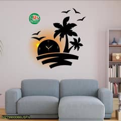 Sun rise art wooden 3D wall clock