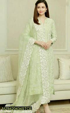 3 PC women's unstitched lawn embroidery  suit