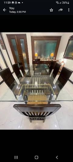 mirror top 12mm glass with 8 solid wood chairs