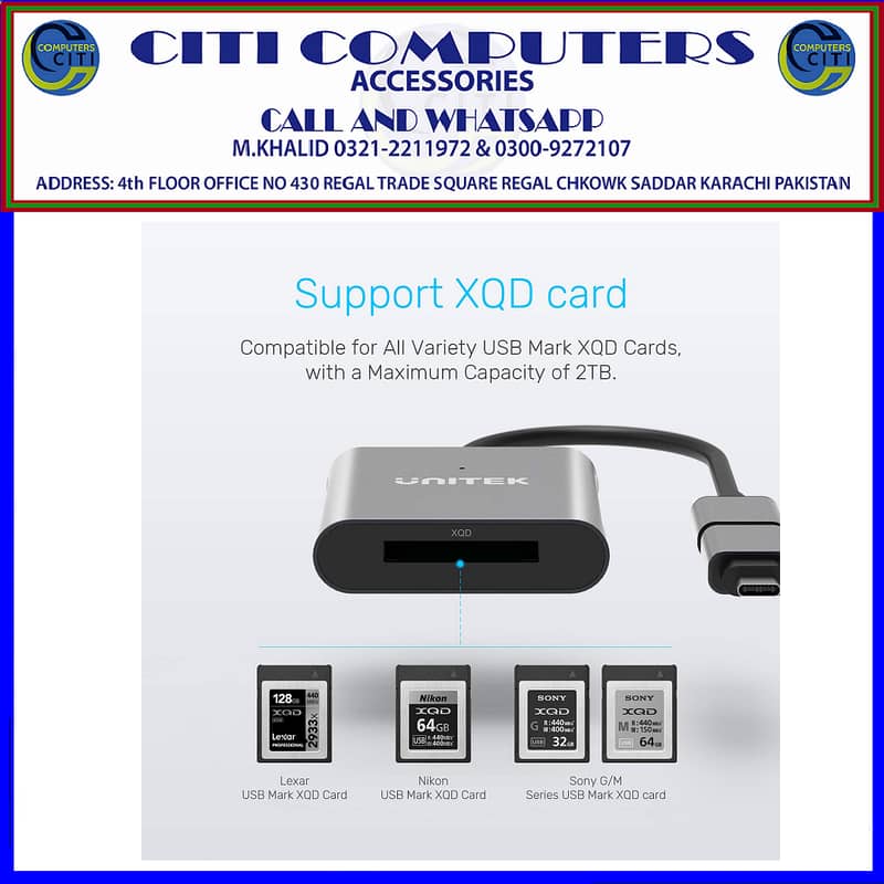 Unitek XQD Card Reader, Unitek USB3.1 Gen1 Type A to XQD, Portable Al 1