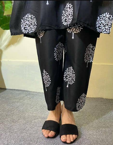 2 PCs women's stitched Linen printed suit 2