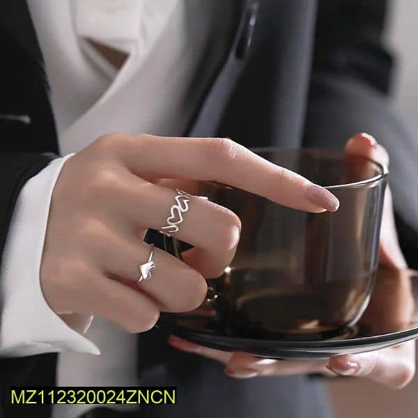 2pcs Alloy silver plated trendy Heart desing  ring set 0
