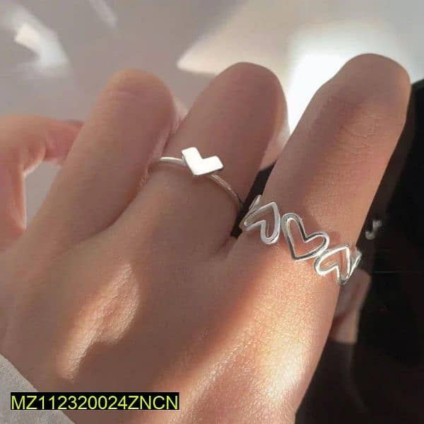 2pcs Alloy silver plated trendy Heart desing  ring set 4