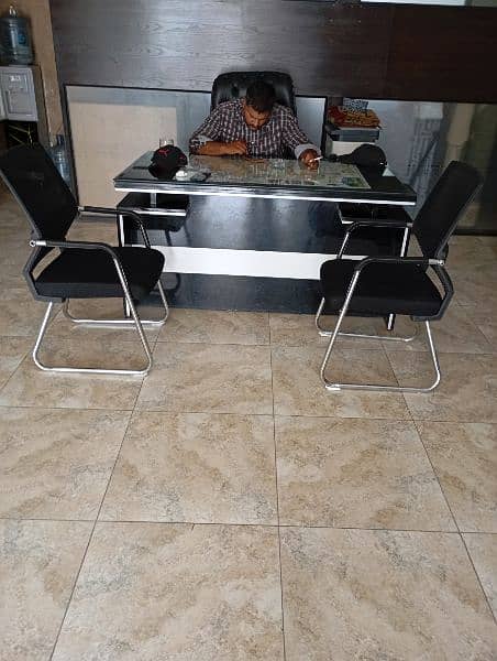 2 executive tables & 4 office tables with glass top &4 chairs. 1