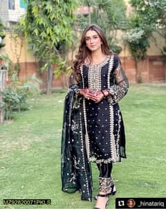 3pcs women stitched organza Embroidered  suit available 0