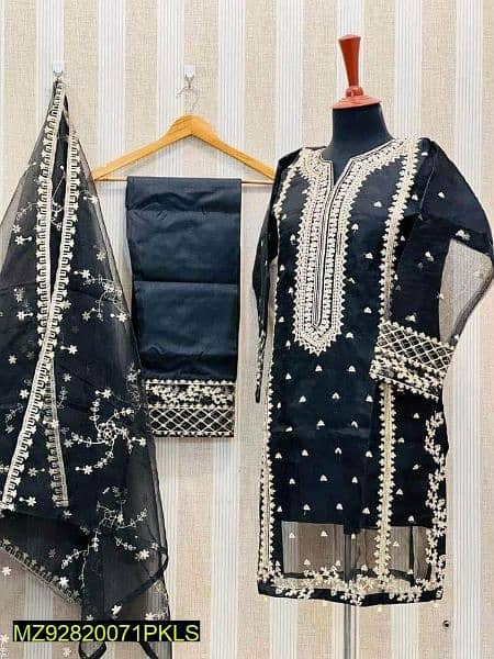 3pcs women stitched organza Embroidered  suit available 1
