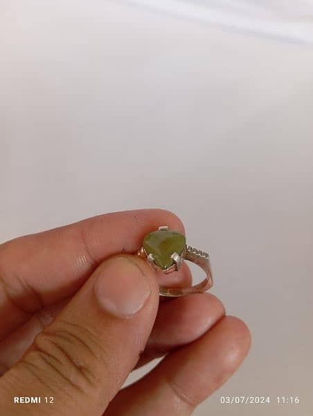 green Grassular garnet with silver ring. 1