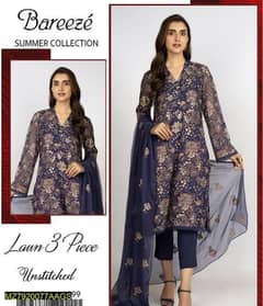 Bareeze,3 Pc Unstitched Lawn Embroidered, HAMREZ STORE, FREE DELIVERY