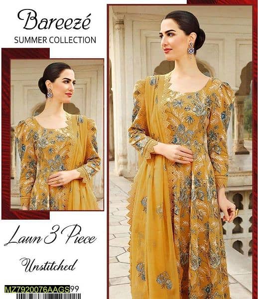 Bareeze, 3 pcs unstitched Lawn Embroidered,  HAMREZ STORE 0