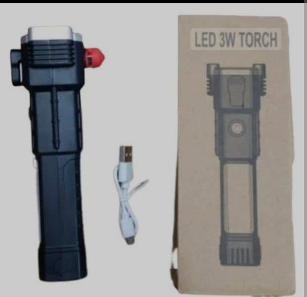 powerful torch/flashlight with power bank hammer and cutter 2