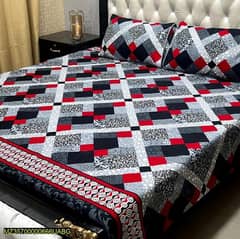 3 pcs Crystal Cotton Printed Double Bedsheet