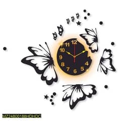 butterfly  wall clock  with black light 0