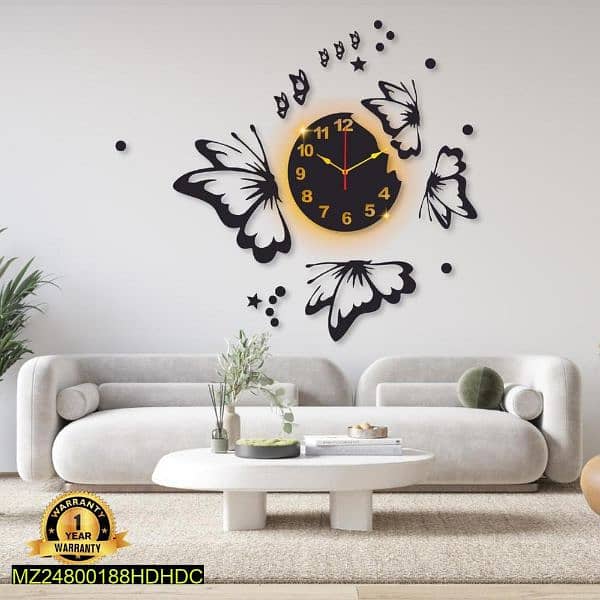 butterfly  wall clock  with black light 1