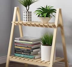 Wooden Plant Stand 2 Tier Foldable Flower Pot Display Shelf Rack