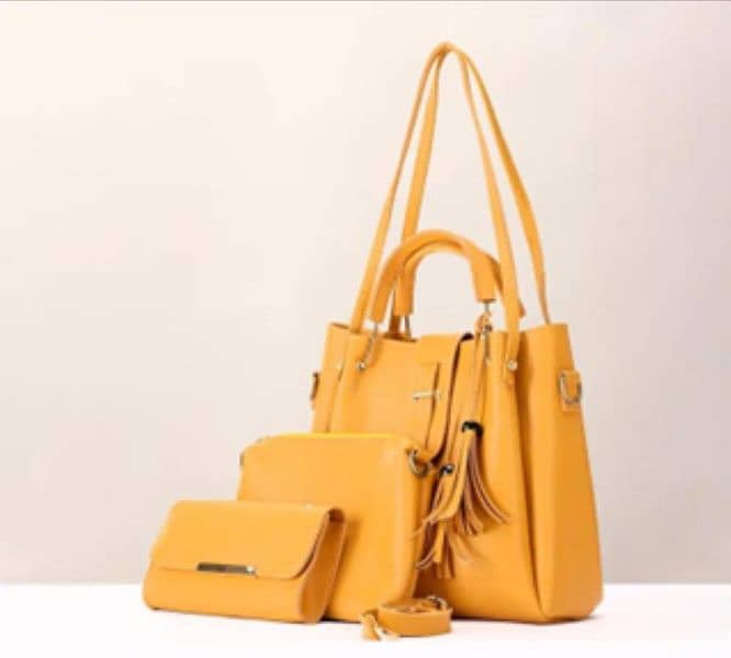 3 Pcs Women leather plain handbag 0