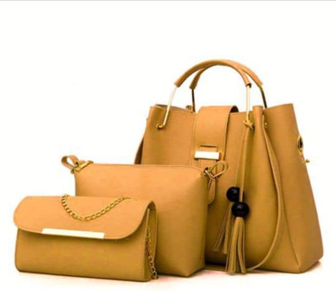 3 Pcs Women leather plain handbag 1