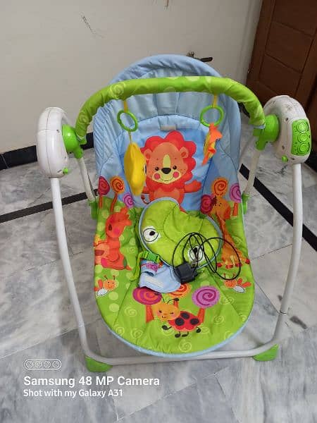 Play gym, car seat, electric swing, normal swing. 2