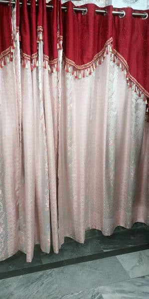 6 Pcs Set of curtains Pink and Red combination ring installed 1