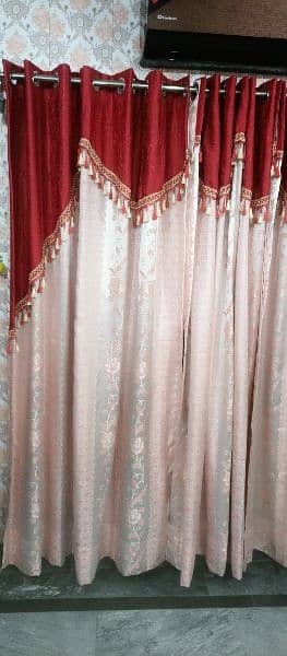 6 Pcs Set of curtains Pink and Red combination ring installed 2