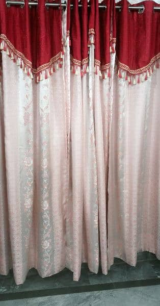 6 Pcs Set of curtains Pink and Red combination ring installed 3