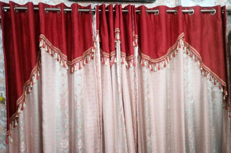 6 Pcs Set of curtains Pink and Red combination ring installed 4