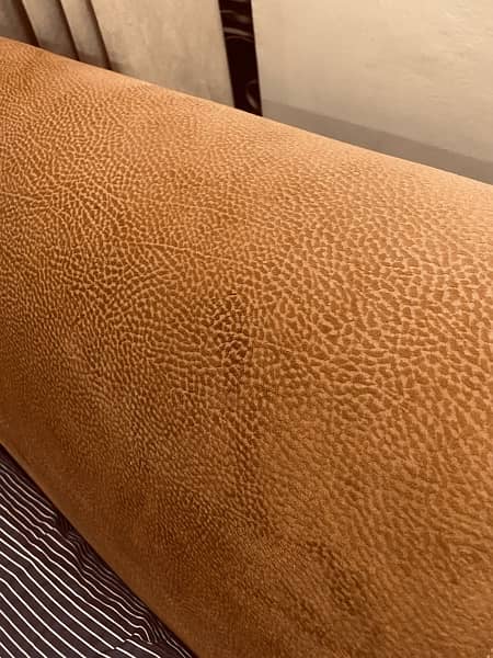 Musturd brown fabric cushioned bed 7