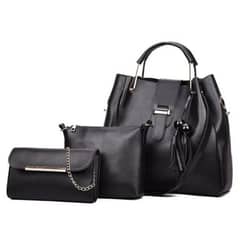 leather plain 3 pc handbag