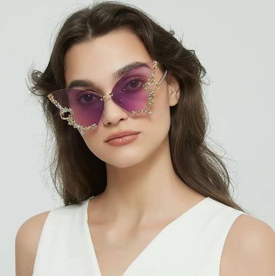 Diamond Butterfly Sunglasses Sparkling Rhinestone Rimless Sun Glasses 0