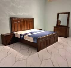 double bed set, king size bed set, Sheesham wood bed set, complete set