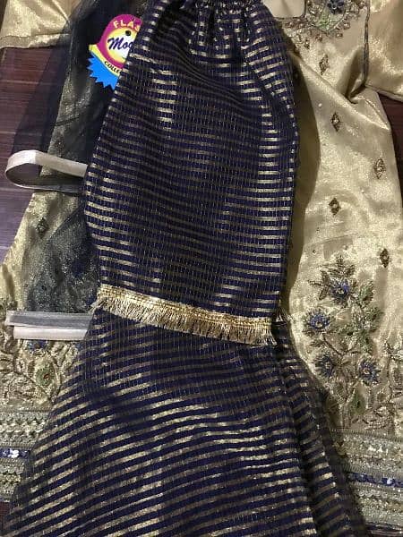 Beautiful golden and blue good looking sharara for events 6