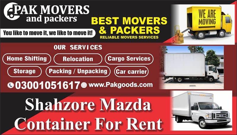 Home shifting and relocation/cargo and Goods transport container Mazda 1