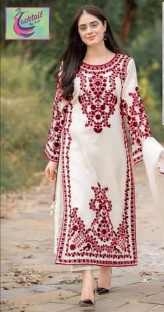 3pus women's stitched Organza Embroidered suit