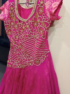 pink colour maxi 3 piece with full sleves trouser dupatta