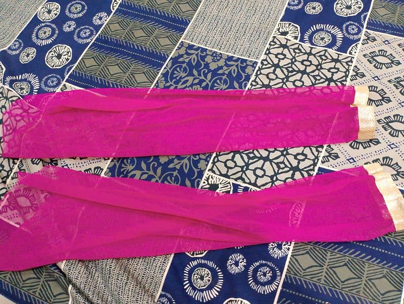 pink colour maxi 3 piece with full sleves trouser dupatta 3
