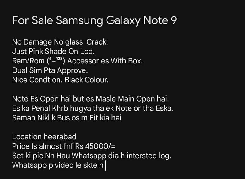 readmore p click kr k addpora parna galaxy note 9 for sale 0