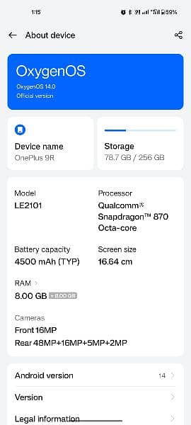OnePlus 9R 8+8 ram 256 memory 5g dual sim approve 6