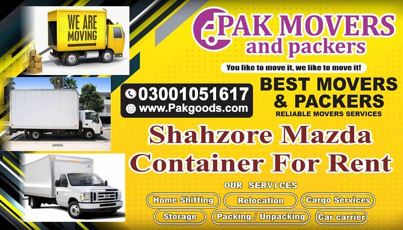 Home shifting and relocation/cargo and Goods transport container Mazda 3