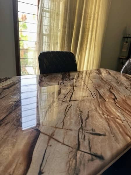 Marble top dining table with 4 leather chairs 1