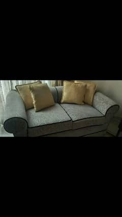 Embossed gray velvet with black piping 3+2+1 sofa set
