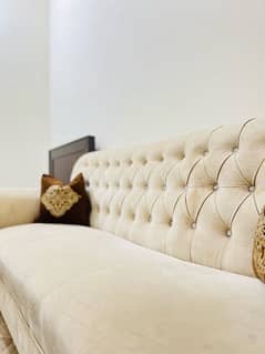 New Velvet poshish pure wood beige sofa