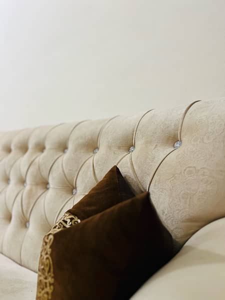 New Velvet poshish pure wood beige sofa 1