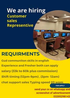 call center job , sales , customer service , Read Description Must