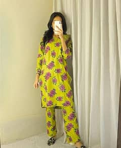 2 PC women stitched lawn embodiment sirt and trouser