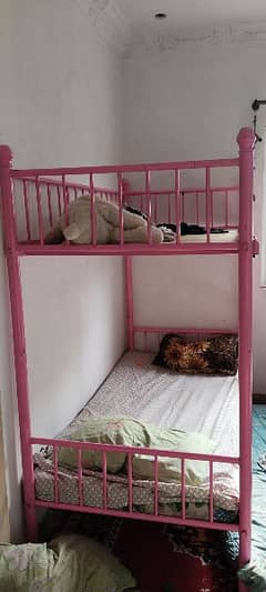 bunk bed with slide pink colour