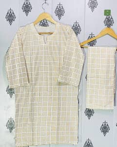 2 Pcs Block Printed Linen Suit
