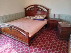 King Size Solid Wooden Double Bed with 2 side tables